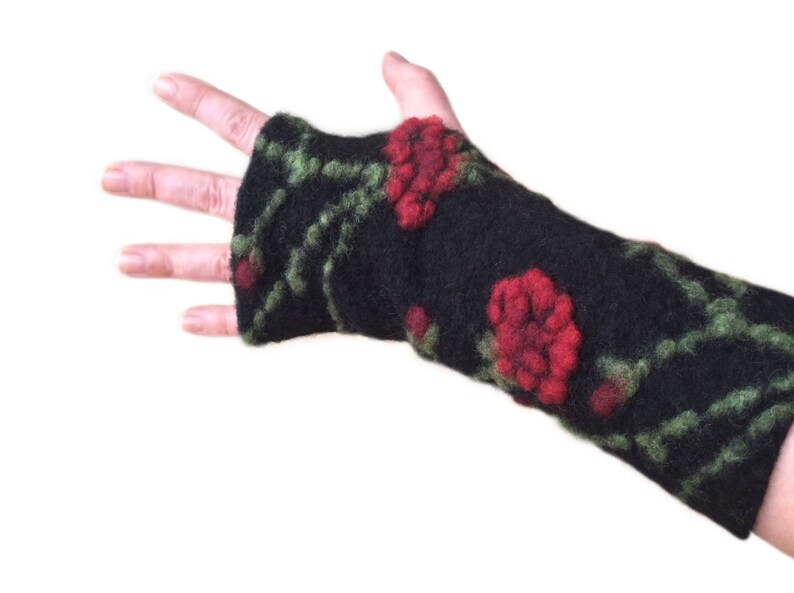 Black Arm Warmers with 3D Dots, Fingerless Gloves with Raised Dots, Wrist Warmers, Wool Fingerless Mittens, Gloves, Gauntlets image 6