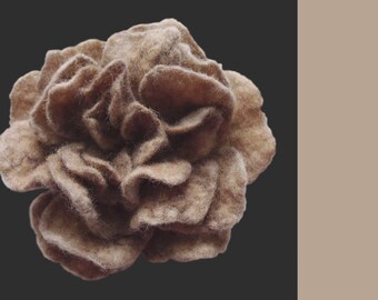 Camel Felted Rose, Felt Flower, Rose Brooch, Light Brown Flower Brooch, Felt Rose Brooch, Camel Brown Rose