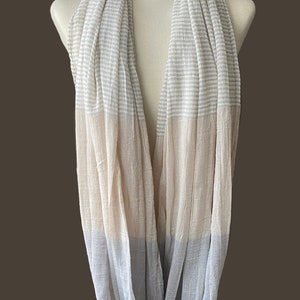 Loop in 3 Colours to Choose, Airy Striped Cotton Scarf in Grey-Pink, Orange or Blue image 5