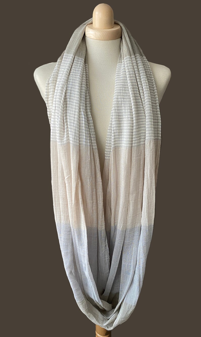 Loop in 3 Colours to Choose, Airy Striped Cotton Scarf in Grey-Pink, Orange or Blue image 5