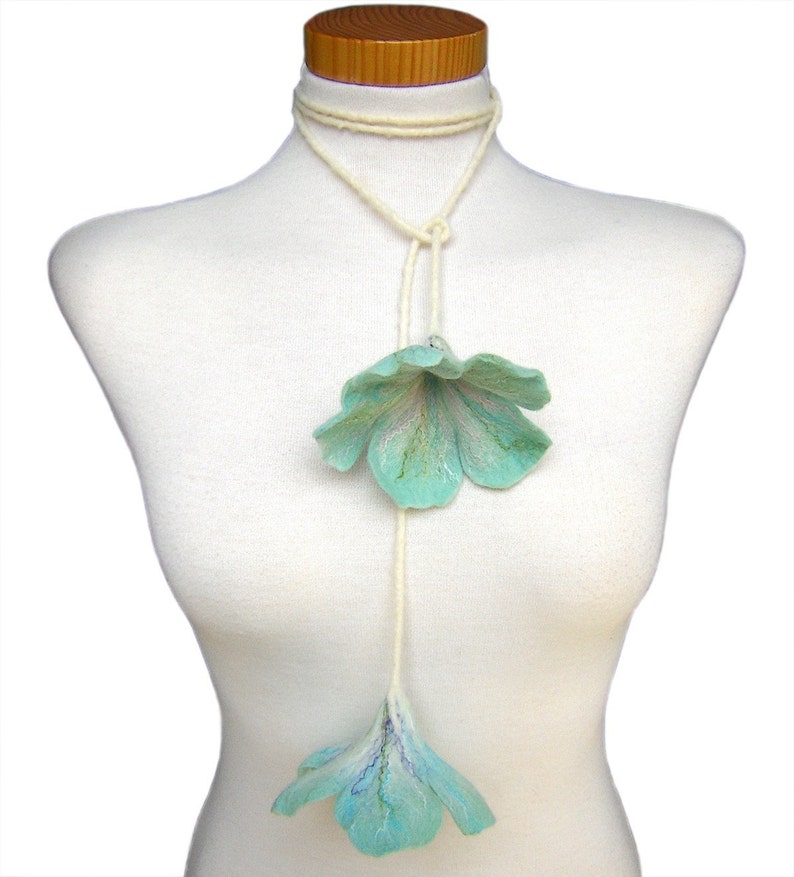 Mint Green Flowers Felt Necklace image 2