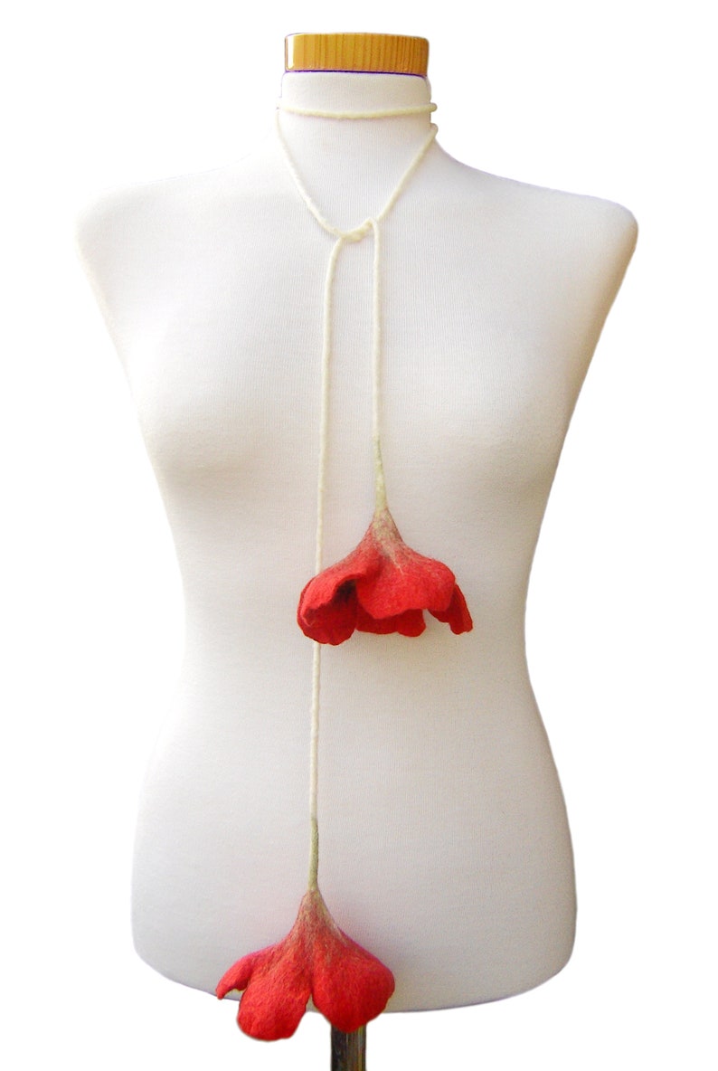 Collier coquelicot rouge, feutré à la main, cadeau pour elle image 7