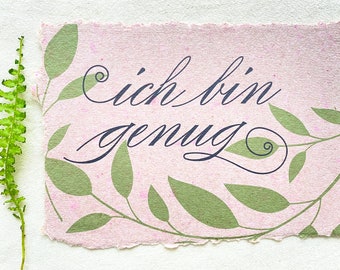 Ich bin genug/ I am Enough Karte, Selbstwertkarte aus handgeschöpftem Papier