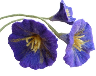 Purple Felt Flowers Necklace from Merino Wool and Silk