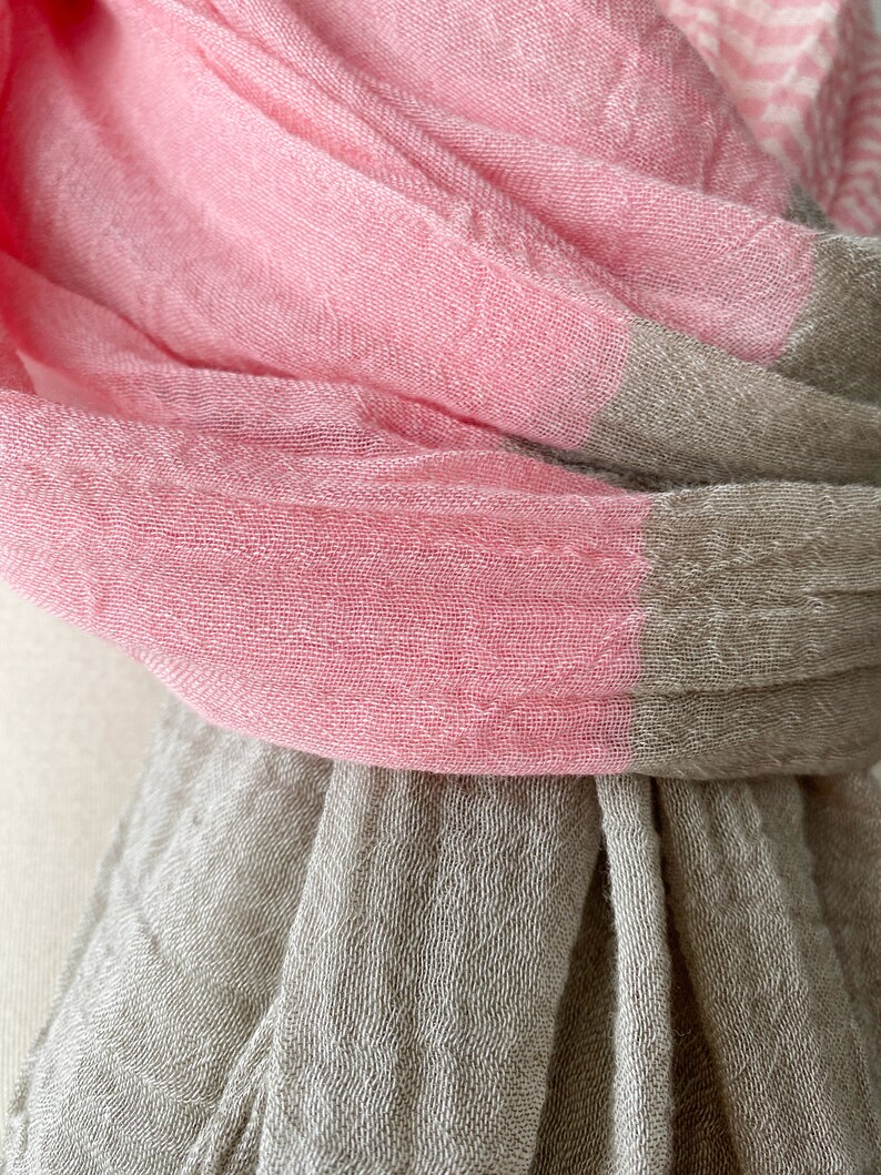 Loop in 3 Colours to Choose, Airy Striped Cotton Scarf in Grey-Pink, Orange or Blue image 8