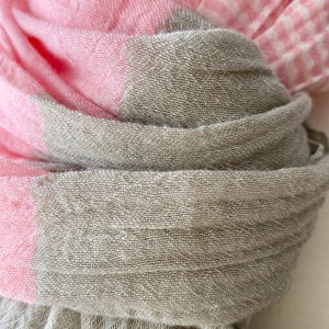Loop in 3 Colours to Choose, Airy Striped Cotton Scarf in Grey-Pink, Orange or Blue image 6
