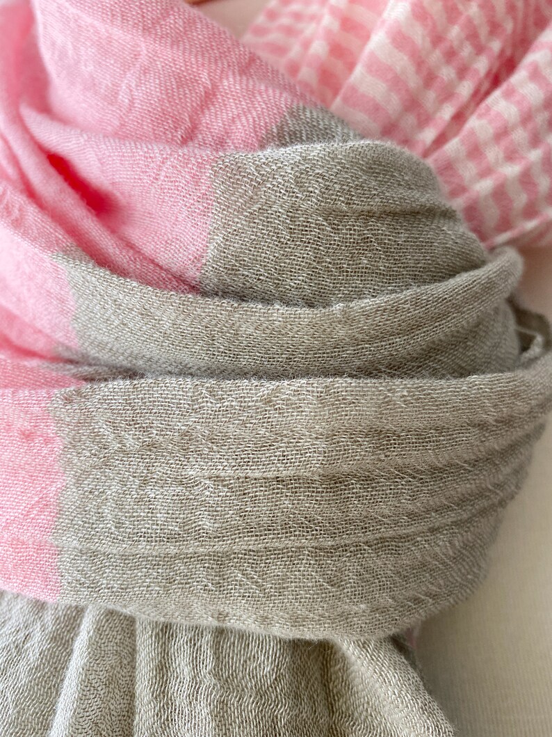 Loop in 3 Colours to Choose, Airy Striped Cotton Scarf in Grey-Pink, Orange or Blue image 6