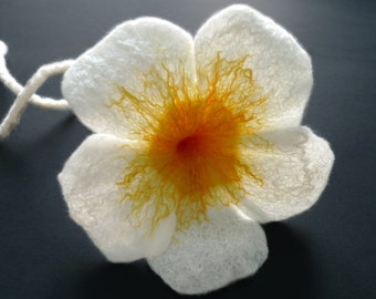 White Felt Brooch with Yellow Center