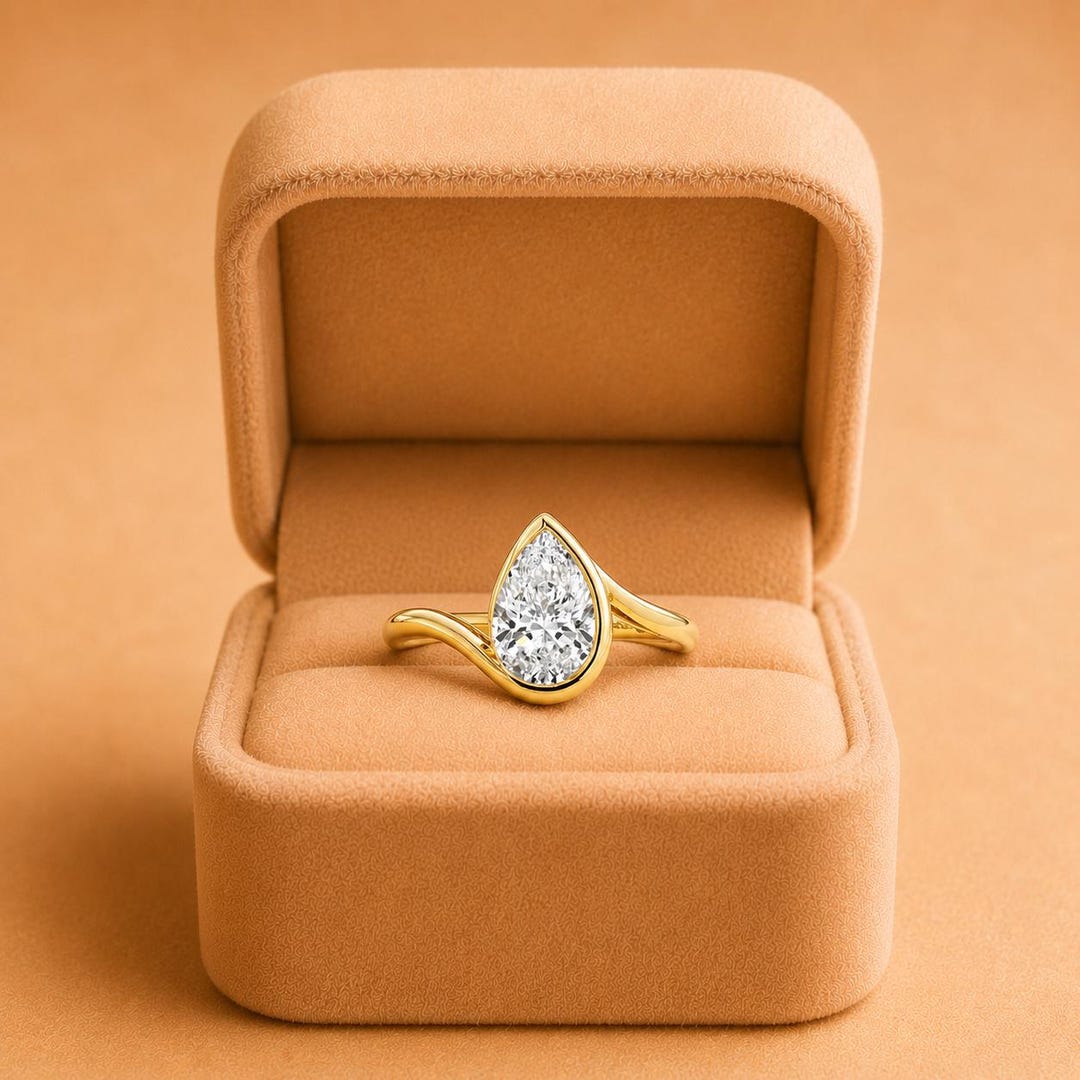 Pear Lab Grown Diamond Engagement Ring Bezel Split Shank Twist 14K Gold ...