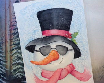Original 9X12 Watercolor snowman