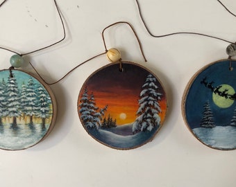 Hand painted birch rounds,ornaments,miniature art