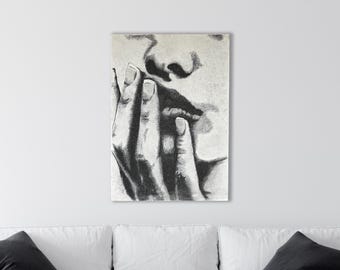 Dibujo al carboncillo Blanco y negro Decoración de pared Obra original sobre lienzo