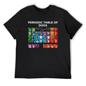 Periodiek systeem der honden, hondenliefhebber, grappig wetenschap T-shirt vintage T-shirts katoenen grafische T-shirts grafische heren T-shirts