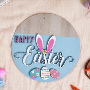Personalisiertes Osterhasenschild, Osterhasen-Türhänger, Osterdekoration & Geschenke für Kinder und Familie, rundes Holzschild