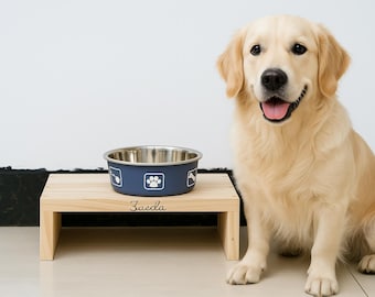 Handmade Wooden Dog Bowl Holder, Pet Feeding Station, Cat Engraved Bowl Holder, Custom Pet Bowl Stand&quot;