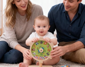 Montessori Wooden Rotary Spinner Toy for Toddlers - Engraved Name Gift - Developmental Toys for 1-3 Year Olds