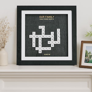 Personalized Scrabble Wall Sign, Crossword Scrabble Frame, Family Crossword Wall Decor, Grandma Wooden Sign, Crossword Art