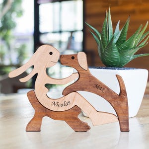 Personalized Pet Dog Wooden Statue, Wood Dog Pet Lover Memorial Gift, Girl And Dog Wooden Sculpture, Dog Lover Gift