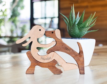 Personalized Pet Dog Wooden Statue, Wood Dog Pet Lover Memorial Gift, Girl And Dog Wooden Sculpture, Dog Lover Gift