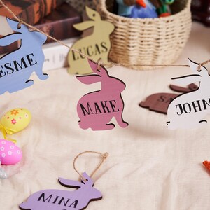 Benutzerdefinierte Ostern Korb Tag, personalisierte Bunny Namen Tag, Osterdekoration aus Holz, Kinder Ostern Geschenkanhänger, Frühling Urlaub Dekor