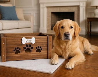 Custom Dog Toy Storage Box, Personalized Pet Toy Bin, Wooden Puppy