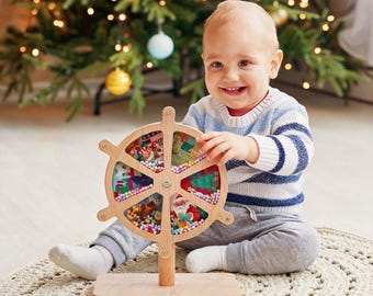 Wooden Montessori Rotary Toy, Christmas Gift, 1 Year Old Gifts, Spinning Sensory Toys for Kids Toddlers, Baby Toys