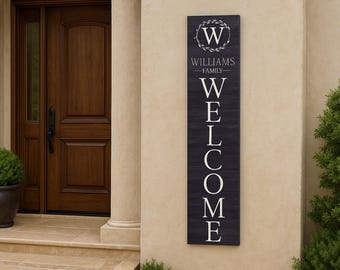 Letrero de bienvenida personalizado para puerta de entrada, decoración rústica de madera para porche, letrero con nombre de familia personalizado, regalo de inauguración de la casa, letrero de madera para exteriores
