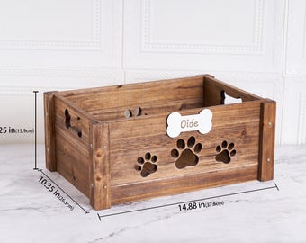 Storage Baskets Unchewable Dog Toy Box Custom Dog Toy Storage Box,  Personalized Pet Toy Bin, Wooden
