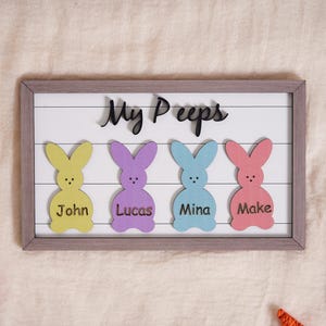 Our Peeps Schild, Osterdekor, personalisiertes Osterschild, 3D Familienschild, Muttertagsgeschenk, Omas kleine Hasenschild, Geschenk für Mama
