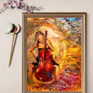 Woman Playing Cello Art Print: Musical Wall Decor - Etsy