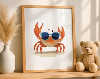 Crab Wall Art Nursery Print, Coastal Kids Room Decor (Digital Download)