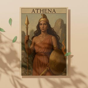 Athena Wall Art, Greek Goddess of Wisdom Print, Warrior Goddess Decor, Mythology Poster, Digital Download, Feminine Power Art
