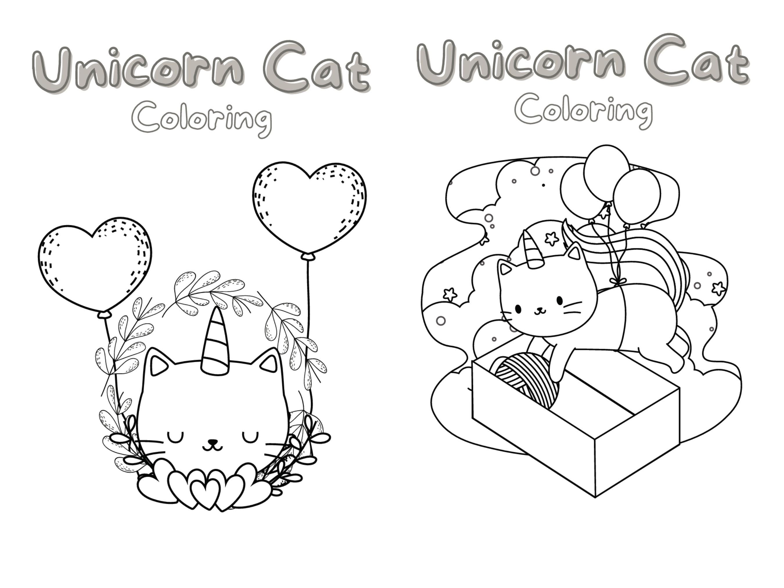 Unicorn Cat Coloring Pages, 27 Cute Coloring Sheets for Kids, Funny Cat ...