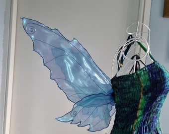 Adult Mermaid Blue and Aqua Fairy Wings, realistic and iridescent.