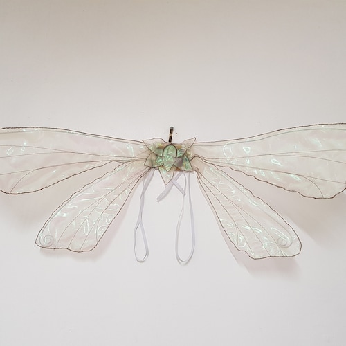 Dragonfly Fairy Wings, opvouwbaar, champagne met bruine stiksels, iriserend, de meeste kleuren beschikbaar in deze stijl.
