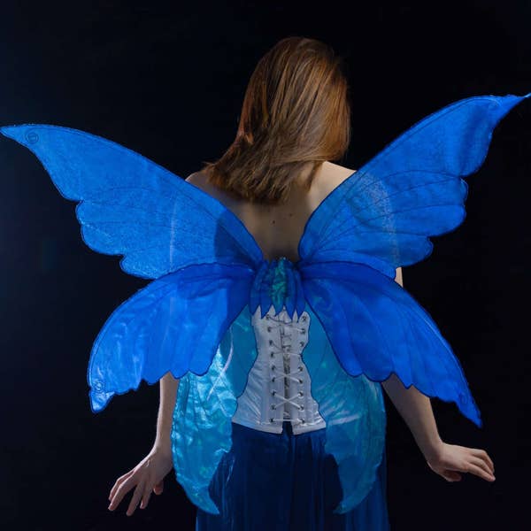 Large adult triple blue, silver and aqua fantasy fairy wings *