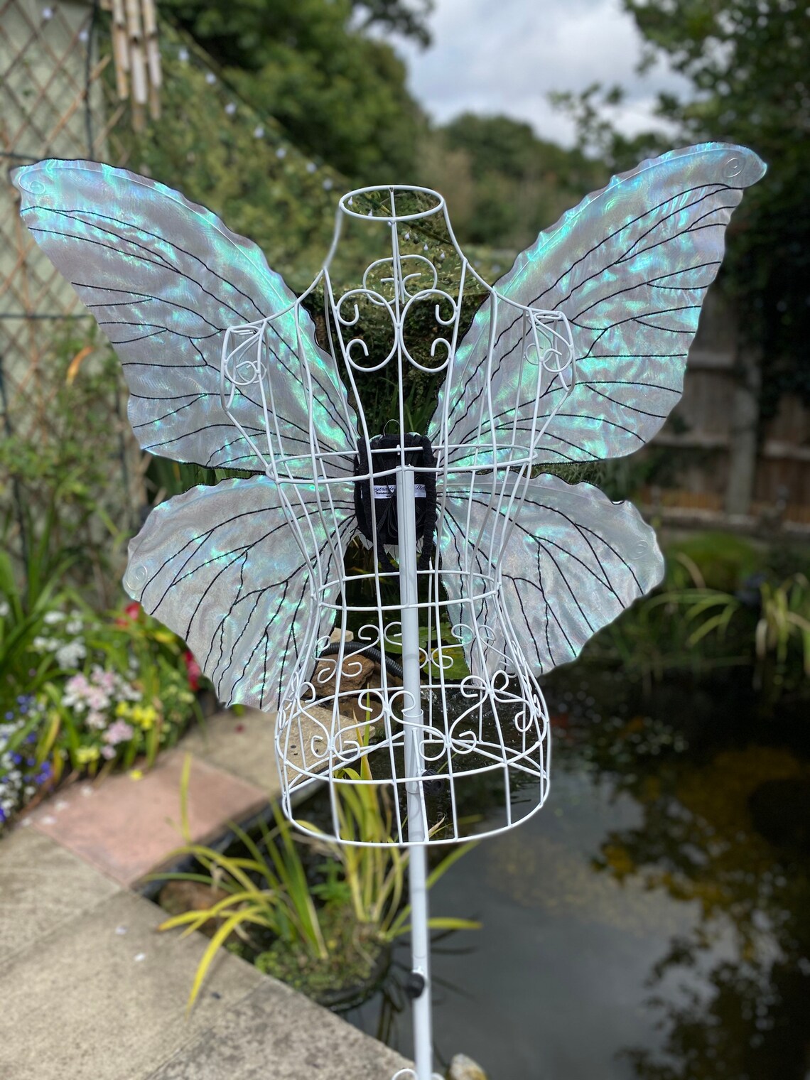 Large Adult Butterfly Wings, White Iridescent With Black Veins Etsy