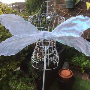 Fairy Wings, Realistic Foldable Strapless Poseable , White Pearlescent Shimmery Fabric,