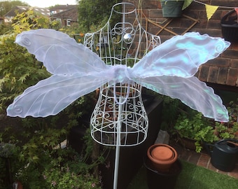 Fairy Wings, Realistic Foldable Strapless Poseable , White Pearlescent Shimmery Fabric,