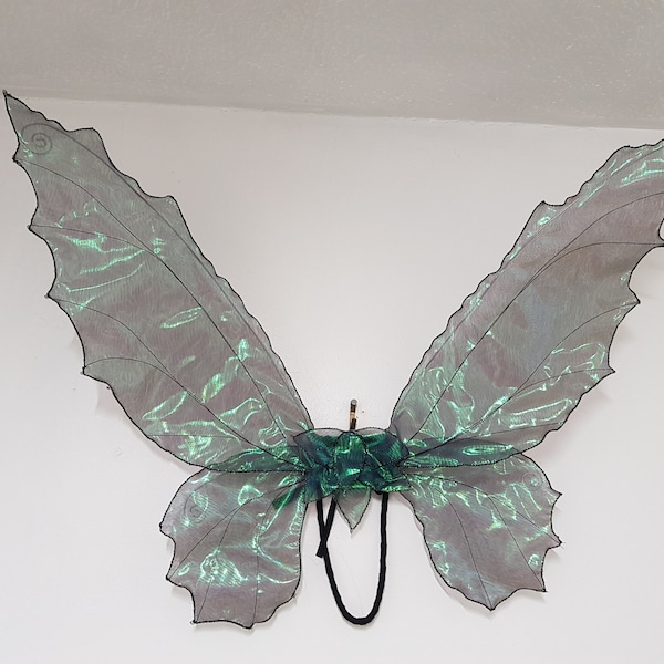 Large Adult Gothic Fairy Wings, Black and Iridescent