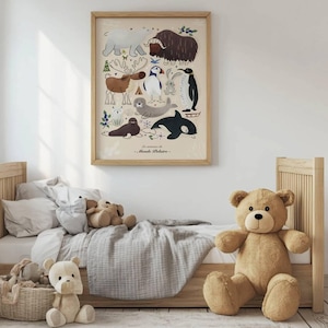Polartiere Poster |  Poster Kinderzimmer | Lieblingstiere | Bildungsplakat | minimalistisches Kinderposter | Arktische Tiere