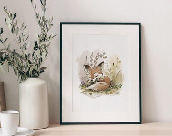 Soothing Fox Poster | Woodland Animal Wall Decor | Poetic Fox Decorative Poster | Children's Room Illustration