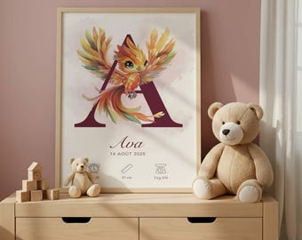 Personalized birth poster, weight, height and time of birth, Children's wall decoration, Baby measurement poster