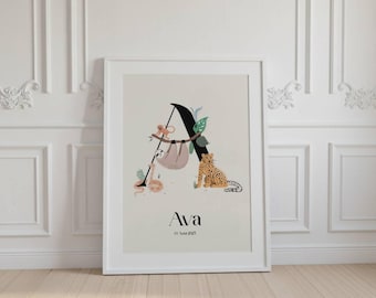 Jungle Animals Poster | Kids Room Poster | Favorite Animals | Initial Poster | Room Decor | Personalized Poster