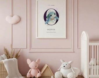 Personalized child's first name poster, Decorative initial letter, Children's wall decoration, Children's initial poster, digital printing