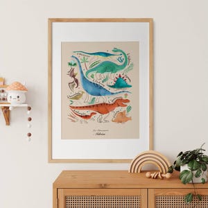 Dinosaurier-Poster |  Poster Kinderzimmer | Personalisierter Dinosaurier | Bildungsplakat | minimalistisches Poster | Dinosaurier-Illustration