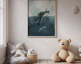 Whale Illustration | Whale Travel Poster | Gift for Kids | Animal Poster | Ocean Whale Poster | Poster for Kids Room