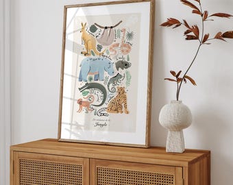 Jungle Animals Poster | Kids Room Poster | Favorite Animals | Educational Poster | Kids Room Decor | Minimalist Poster
