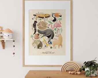 South American Animals Poster | Children's Room Poster | Favorite Animals | Educational Poster | Minimalist Poster | Animals of the United States