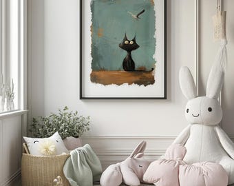 Funny Cat Poster | Cat Illustration | Cute Cat Poster | Children's Decorative Poster | Cat Art Print | Gift Idea